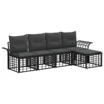 Set de canapele de exterior 5 pcs Negru și Gri închis Poliester GartenMobel Dekor