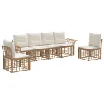Set de canapele de exterior 6 pcs Alb Natural și Crem Poliester GartenMobel Dekor