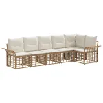 Set de canapele de exterior 6 pcs Alb Natural și Crem Poliester GartenMobel Dekor