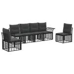 Set de canapele de exterior 6 pcs Negru și Gri închis Poliester GartenMobel Dekor