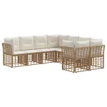 Set de canapele de exterior 8 pcs Alb Natural și Crem Poliester GartenMobel Dekor