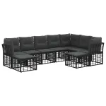 Set de canapele de exterior 9 pcs Negru și Gri închis Poliester GartenMobel Dekor