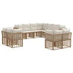 Set de canapele de exterior cu pernă 11 pcs Alb Natural și Crem GartenMobel Dekor
