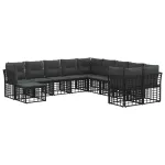 Set de canapele de exterior cu pernă 11 pcs Negru și Gri închis GartenMobel Dekor