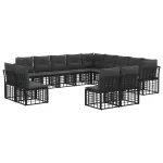 Set de canapele de exterior cu pernă 13 pcs Negru și Gri închis GartenMobel Dekor