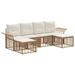 Set de canapele de exterior 6 pcs Alb Natural și Crem Poliester GartenMobel Dekor