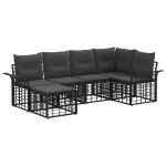 Set de canapele de exterior 6 pcs Negru și Gri închis Poliester GartenMobel Dekor