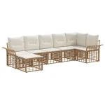 Set de canapele de exterior 7 pcs Alb Natural și Crem Poliester GartenMobel Dekor