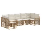 Set de canapele de exterior 7 pcs Alb Natural și Crem Poliester GartenMobel Dekor