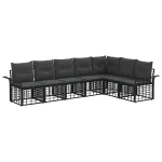 Set de canapele de exterior 7 pcs Negru și Gri închis Poliester GartenMobel Dekor