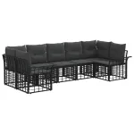 Set de canapele de exterior 7 pcs Negru și Gri închis Poliester GartenMobel Dekor