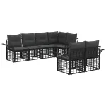 Set de canapele de exterior 7 pcs Negru și Gri închis Poliester GartenMobel Dekor