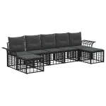 Set de canapele de exterior 7 pcs Negru și Gri închis Poliester GartenMobel Dekor