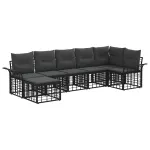 Set de canapele de exterior 7 pcs Negru și Gri închis Poliester GartenMobel Dekor
