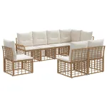 Set de canapele de exterior 8 pcs Alb Natural și Crem Poliester GartenMobel Dekor