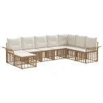 Set de canapele de exterior 8 pcs Alb Natural și Crem Poliester GartenMobel Dekor