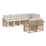 Set de canapele de exterior 8 pcs Alb Natural și Crem Poliester GartenMobel Dekor