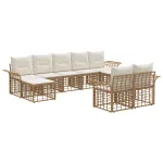 Set de canapele de exterior 9 pcs Alb Natural și Crem Poliester GartenMobel Dekor