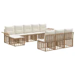 Set de canapele de exterior 9 pcs Alb Natural și Crem Poliester GartenMobel Dekor