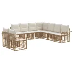 Set de canapele de exterior 9 pcs Alb Natural și Crem Poliester GartenMobel Dekor