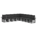 Set de canapele de exterior 9 pcs Negru și Gri închis Poliester GartenMobel Dekor
