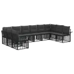 Set de canapele de exterior cu pernă 10 pcs Negru și Gri închis GartenMobel Dekor