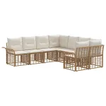 Set de canapele de exterior 8 pcs Alb Natural și Crem Poliester GartenMobel Dekor