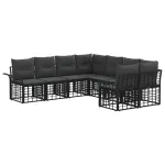 Set de canapele de exterior 8 pcs Negru și Gri închis Poliester GartenMobel Dekor