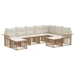 Set de canapele de exterior 9 pcs Alb Natural și Crem Poliester GartenMobel Dekor