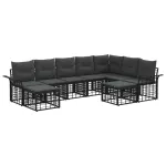 Set de canapele de exterior 9 pcs Negru și Gri închis Poliester GartenMobel Dekor