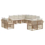 Set de canapele de exterior cu pernă 11 pcs Alb Natural și Crem GartenMobel Dekor