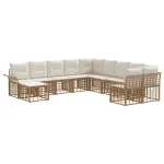 Set de canapele de exterior cu pernă 11 pcs Alb Natural și Crem GartenMobel Dekor