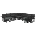 Set de canapele de exterior cu pernă 11 pcs Negru și Gri închis GartenMobel Dekor
