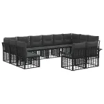 Set de canapele de exterior cu pernă 12 pcs Negru și Gri închis GartenMobel Dekor