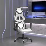 Scaun de gaming de masaj, alb și negru, piele ecologică GartenMobel Dekor