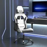 Scaun de gaming de masaj, alb și negru, piele ecologică GartenMobel Dekor