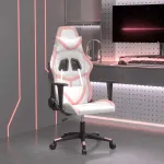 Scaun de gaming de masaj, alb și roz, piele ecologică GartenMobel Dekor