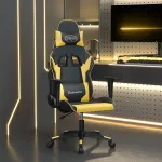Scaun de gaming de masaj, negru și auriu, piele ecologică GartenMobel Dekor