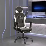 Scaun de gaming masaj/suport picioare alb/negru piele eco GartenMobel Dekor