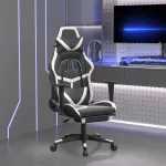 Scaun de gaming masaj/suport picioare alb/negru piele eco GartenMobel Dekor