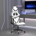 Scaun de gaming masaj/suport picioare alb/negru piele eco GartenMobel Dekor