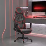 Scaun de gaming masaj/suport picioare negru/roșu vin piele eco GartenMobel Dekor