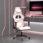 Scaun gaming de masaj/suport picioare, alb/roz, piele ecologică GartenMobel Dekor