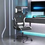 Scaun de gaming cu masaj, negru și alb, material textil GartenMobel Dekor