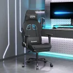 Scaun de gaming cu masaj/suport picioare, negru, textil GartenMobel Dekor