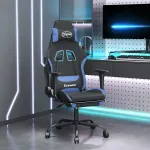 Scaun de gaming cu masaj/suport picioare, negru/albastru textil GartenMobel Dekor