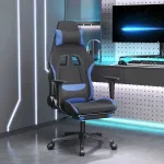 Scaun de gaming cu masaj/suport picioare, negru/albastru textil GartenMobel Dekor