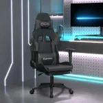 Scaun de gaming cu masaj/suport picioare, negru/gri, piele eco GartenMobel Dekor