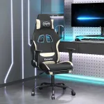 Scaun de gaming cu masaj/suport picioare, negru și crem, textil GartenMobel Dekor
