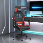 Scaun de gaming cu masaj/suport picioare, negru și roșu, textil GartenMobel Dekor